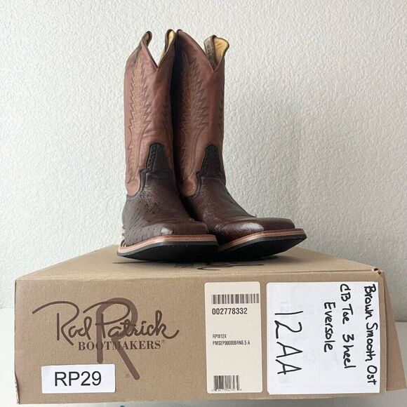 Rod Patrick Mens Cowboy Boots Size 12AA Brown Smooth Ostrich Western Square Toe - Picture 14 of 15